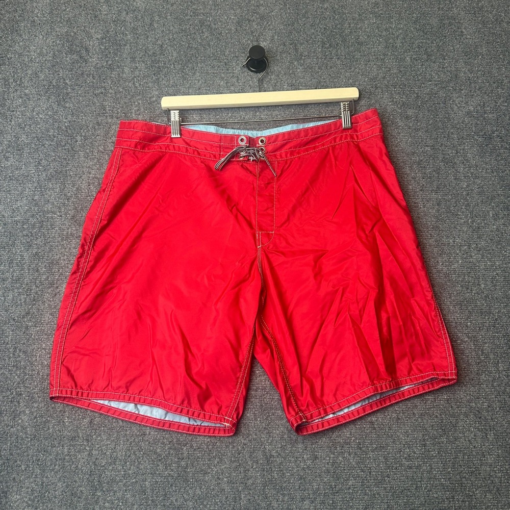 Vintage Birdwell Beach Britches Board Shorts Mens 38 Red Surf Swim Trunks USA